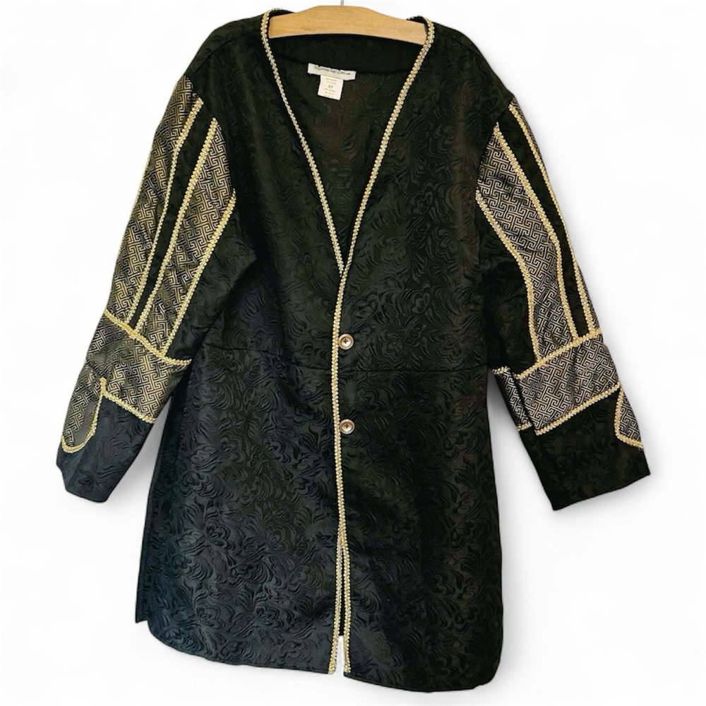 Black King Henry VIII Brocade Renaissance Costume Jacket w/ Gold Trim - Size ST